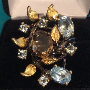 Artistic Genuine Blue Topaz & Citrine Ring